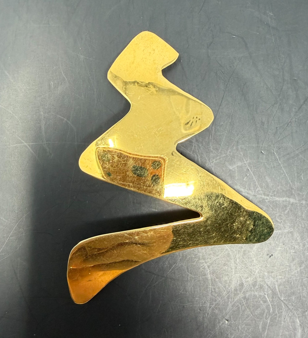 Vintage Abstract Gold Tone Modernist Brooch Pin 3 3/4"